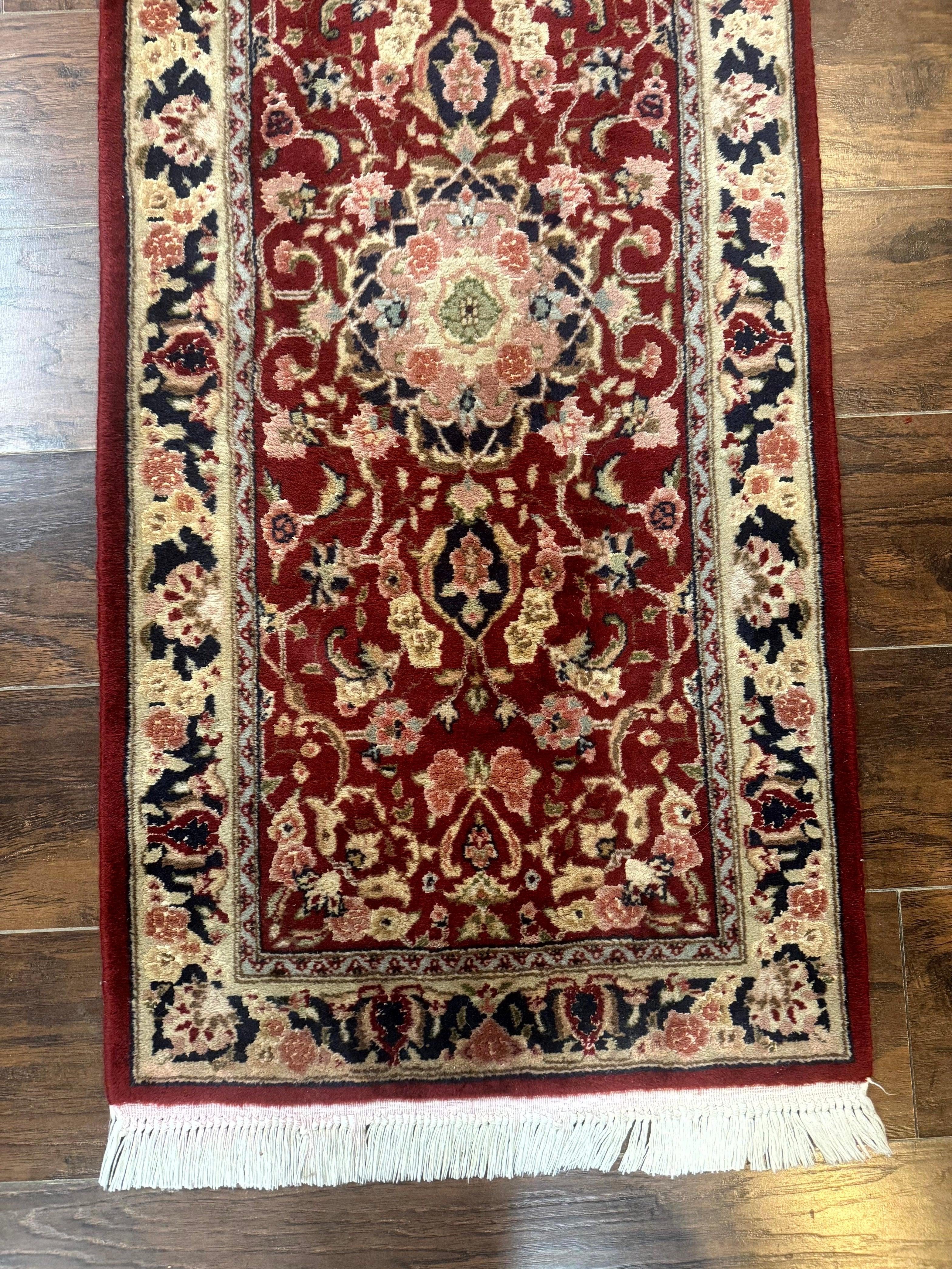 Short Runner Rug 2x6, Fine 200 KPSI, Red Floral Medallion, Wool and Silk Highlights, Persian Runner Rug, Traditional, Sino Persian