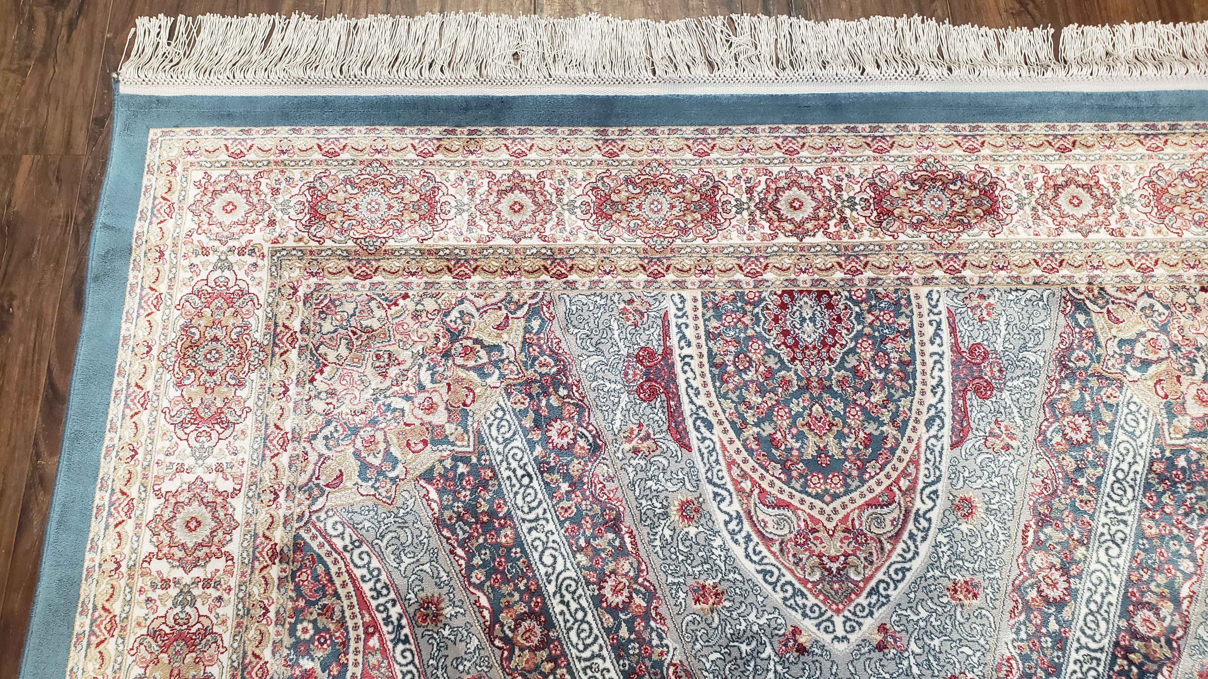 4x6 Silk Carpet, Light Blue & Beige Oriental Rug 4 x 6ft, Traditional Design Medallion All Over, Bamboo Silk, Super Fine, High Quality, Soft