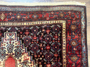 Antique Persian Kurdish Senneh Rug 4x5 Tribal Carpet Wool Geometric Medallion