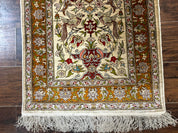 Silk Turkish Hereke Rug 2x3, Birds Lantern Very Fine 400 KPSI, Signed by Masterweaver, Wonderful, Rare, Small Hereke Rug