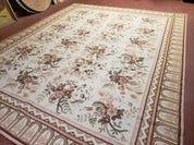 Needlepoint Rug 8x10 Aubusson Rug Victorian Floral Rug Handmade French Style French Decor Garden Panel Beige 8 x 10 Area Rug 100% Wool