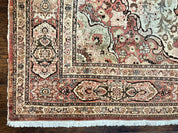 Antique Persian Tabriz Rug 10x12, Wool Hand Knotted Oriental Carpet, Beige Light Red, Floral Medallion