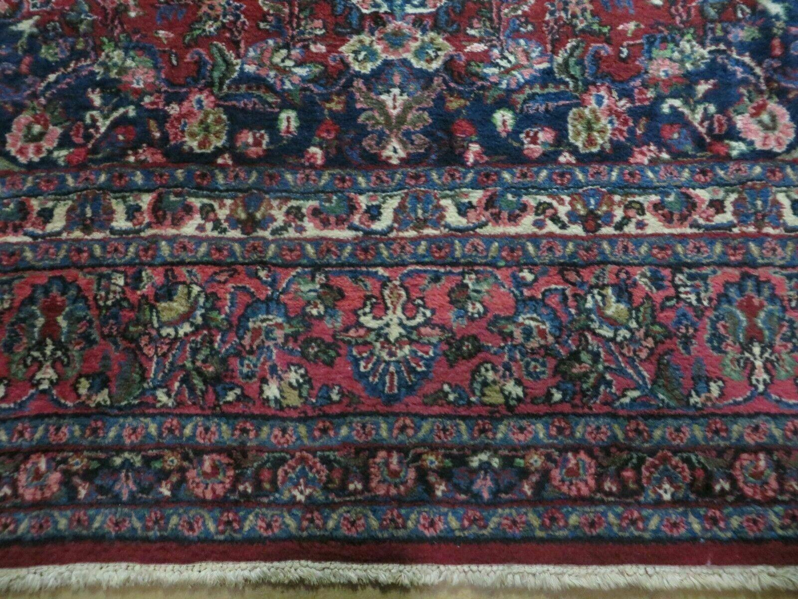 9x12 Persian Sarouk Rug - Semi Open Field Medallion Rug - Ivory Red Blue Hand Knotted Wool Oriental Carpet 9 x 12 Antique Rug - Vegetable Dyes