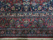 9x12 Persian Sarouk Rug - Semi Open Field Medallion Rug - Ivory Red Blue Hand Knotted Wool Oriental Carpet 9 x 12 Antique Rug - Vegetable Dyes