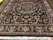 Burgundy Persian Rug 8x10, Pak Persian Floral Carpet, Very Fine 300 KPSI