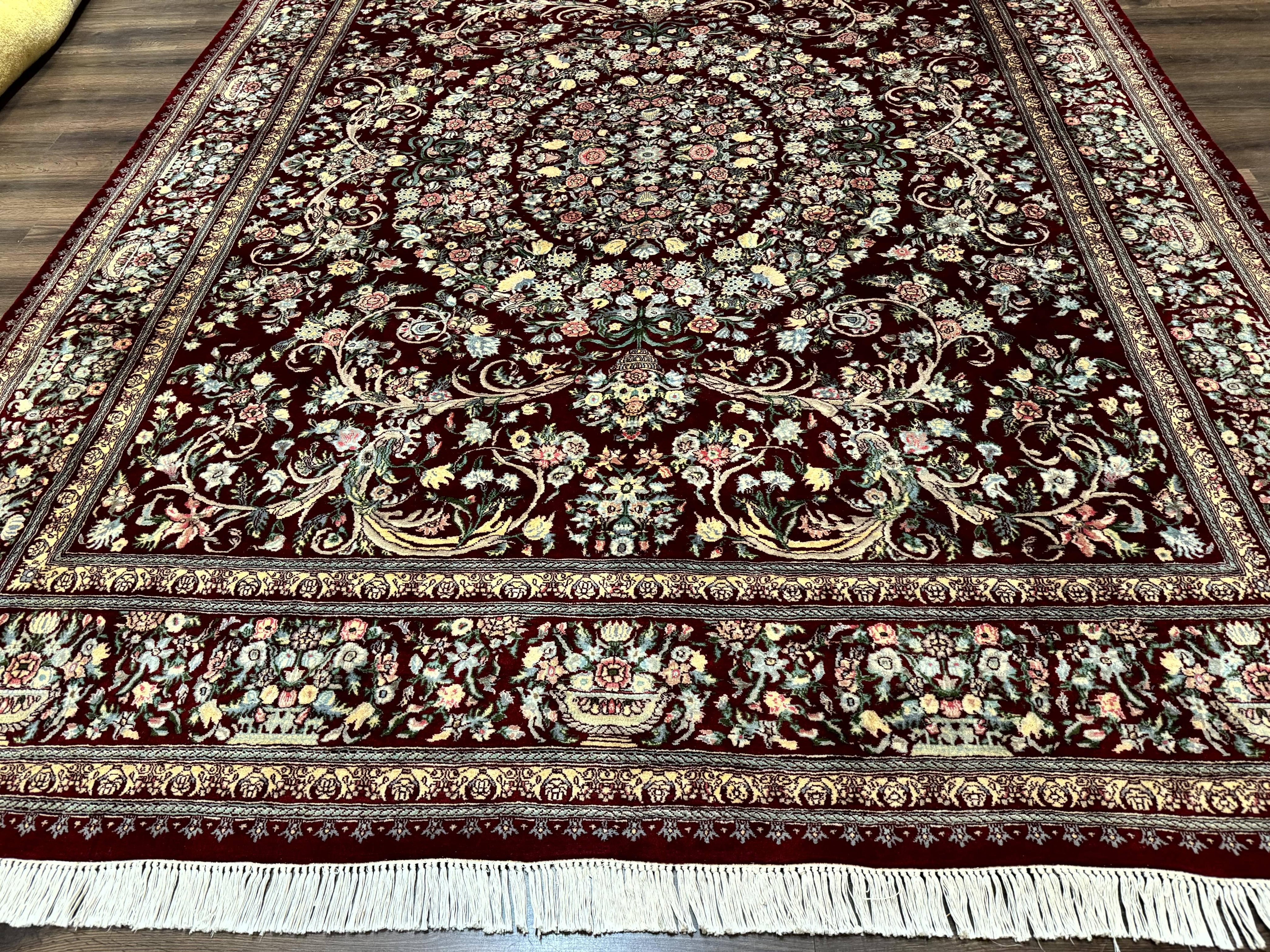 Burgundy Persian Rug 8x10, Pak Persian Floral Carpet, Very Fine 300 KPSI
