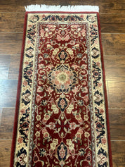 Short Runner Rug 2x6, Fine 200 KPSI, Red Floral Medallion, Wool and Silk Highlights, Persian Runner Rug, Traditional, Sino Persian
