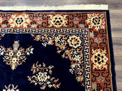 Chinese Wool Rug 8x11, Navy Blue and Terracotta, Floral, Couristan Belgium Power Loomed Carpet