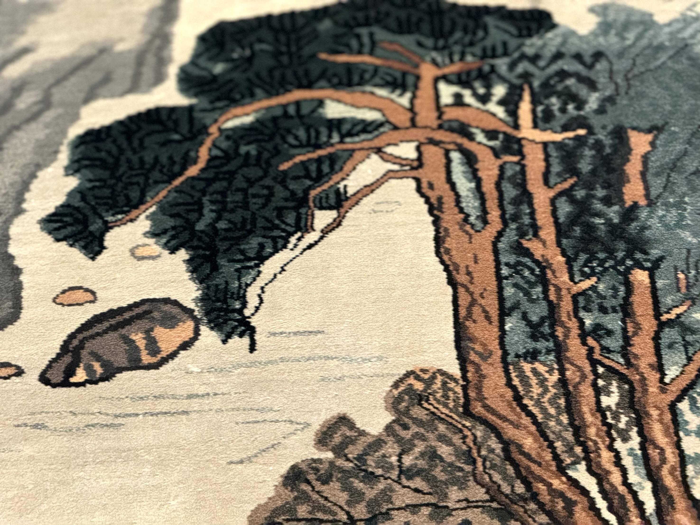 Chinese Silk Wall Hanging 3x5, Handmade, River and Boat Scene, Rug Tapestry