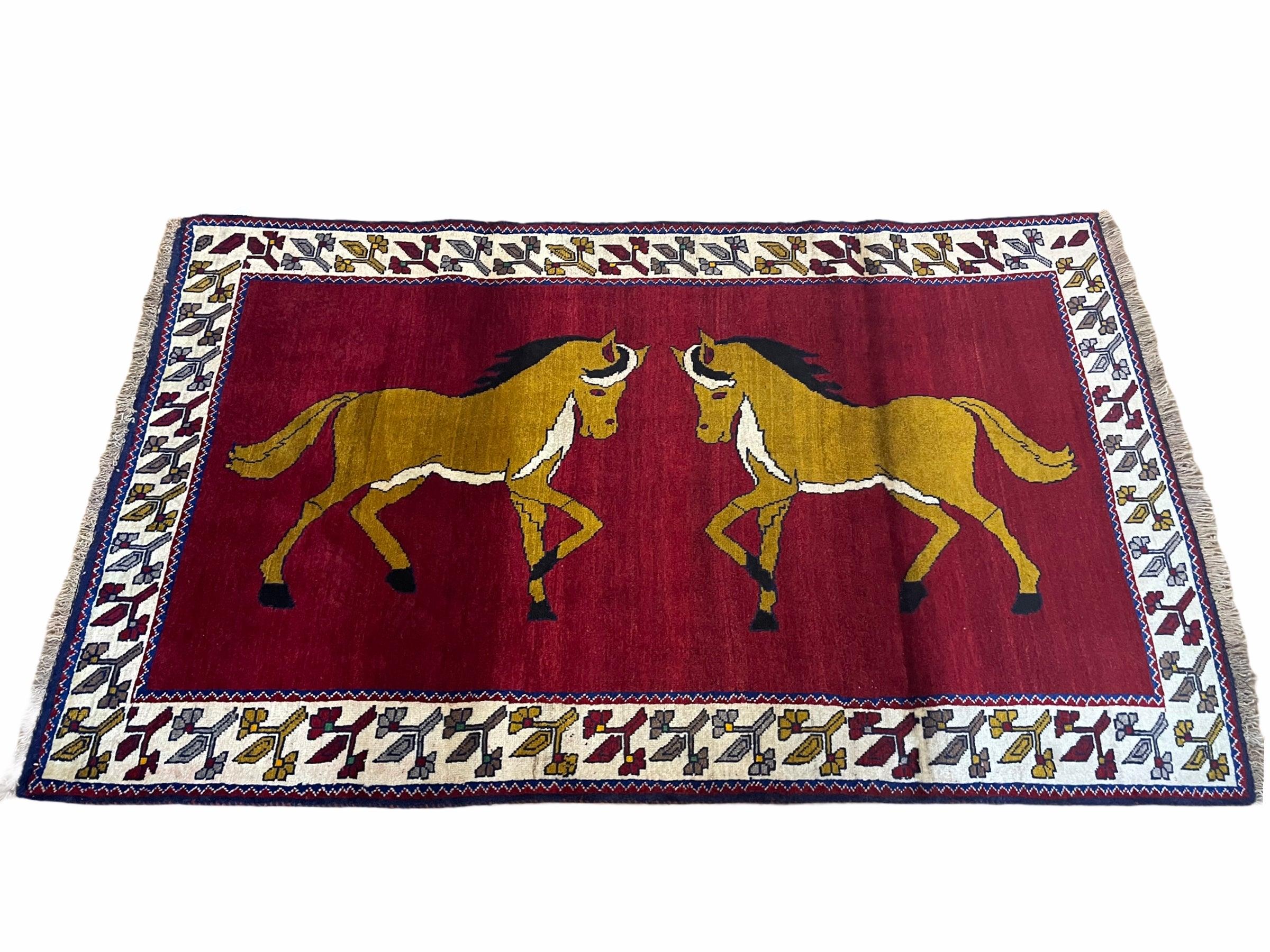 4 X 7 Handmade Hand-Knotted Quality Wool Rug Horses Zagros Red Mustard Gold New