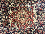 Antique Persian Sarouk Rug 4x5, Dark Blue and Red, Floral Medallion, Fine
