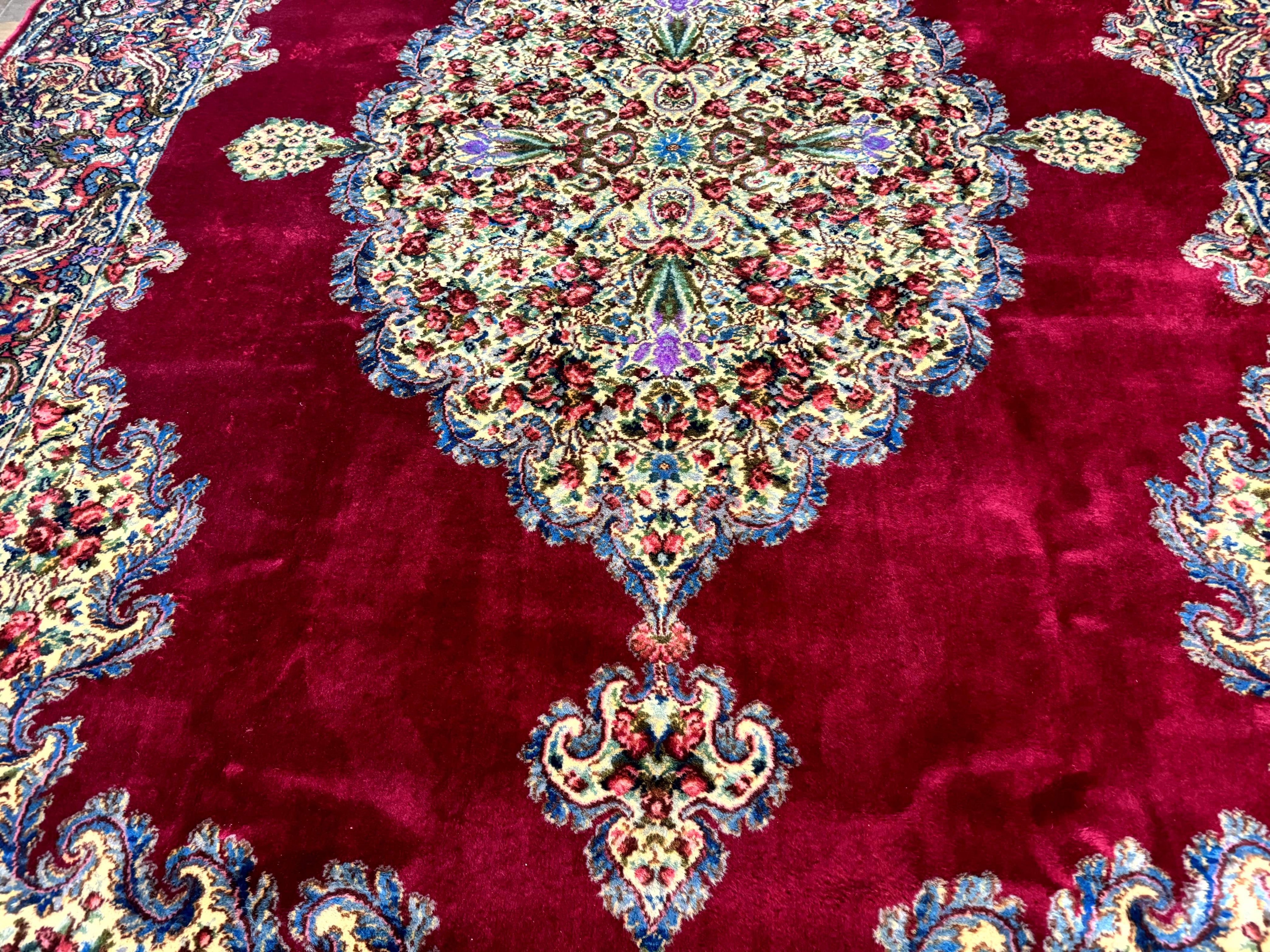 Karastan Rug 8.8 x 12 - Red Floral Kirman - Wool Pile Carpet
