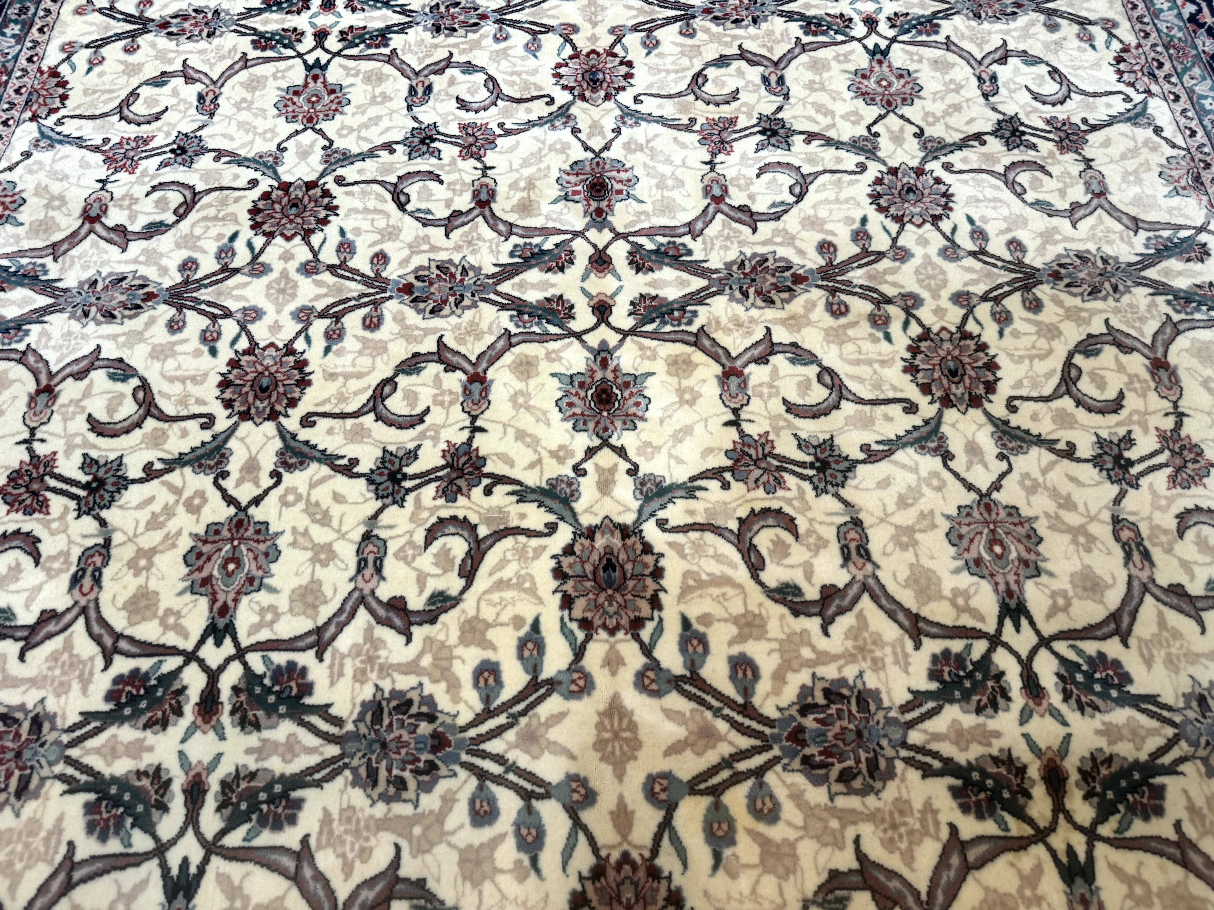 Sino Persian Rug 8x10, Allover Pattern, Beige and Midnight Blue, Wool Oriental Carpet