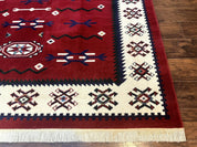 Belgium Power Loomed Rug 8x11, Navajo Native American Design, Dark Red and Ivory, Tribal Rug, Bohemian Carpet