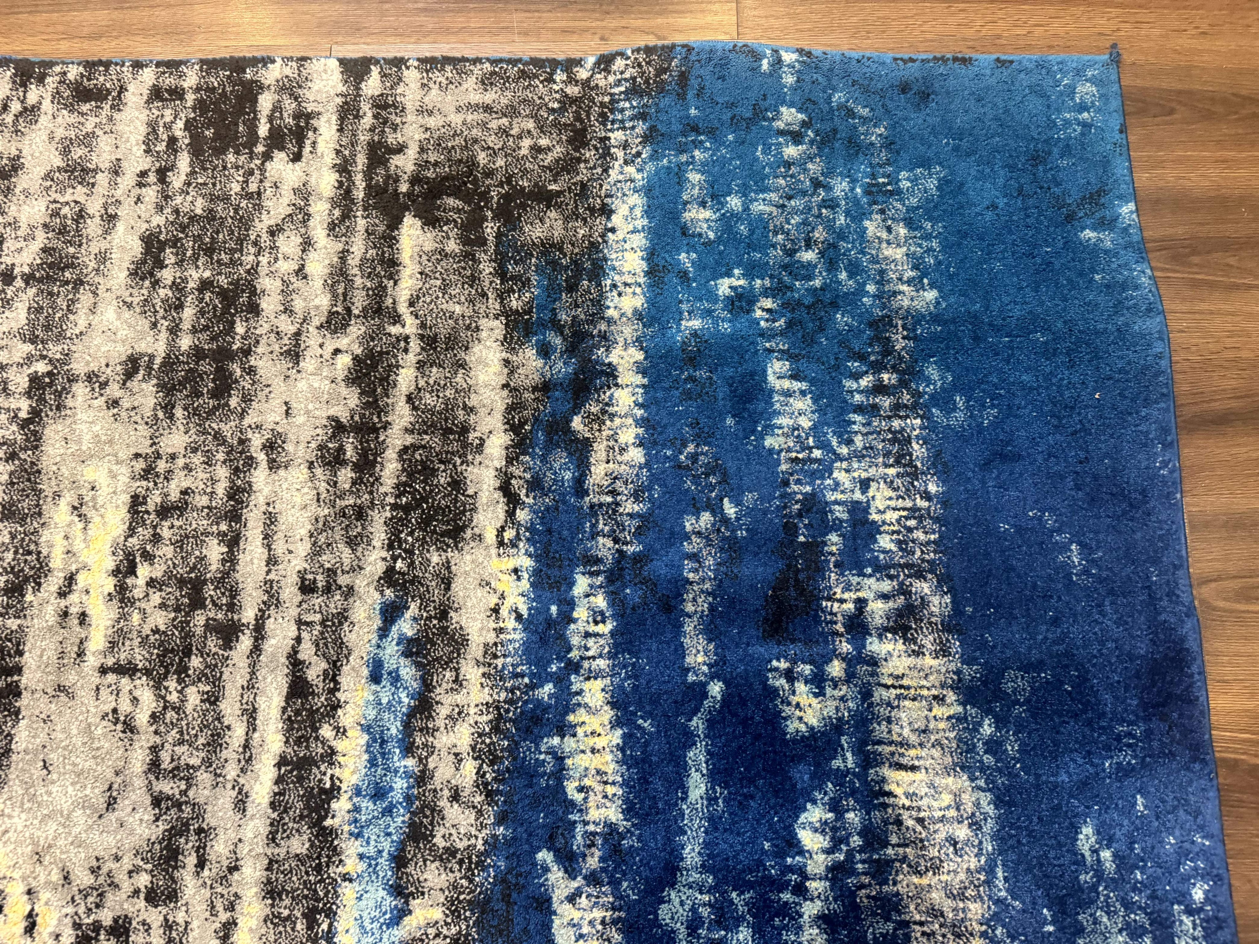 Modern Abstract Blue Area Rug 8x11 ft