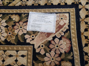 Indian Rug with Tibetan Weave, 6x8 - 6x9 Rugs, Indo-Tibetan Rug, Black and Cream Beige Tan, Floral Border, Soft Rug, Handmade Area Rug, Wool