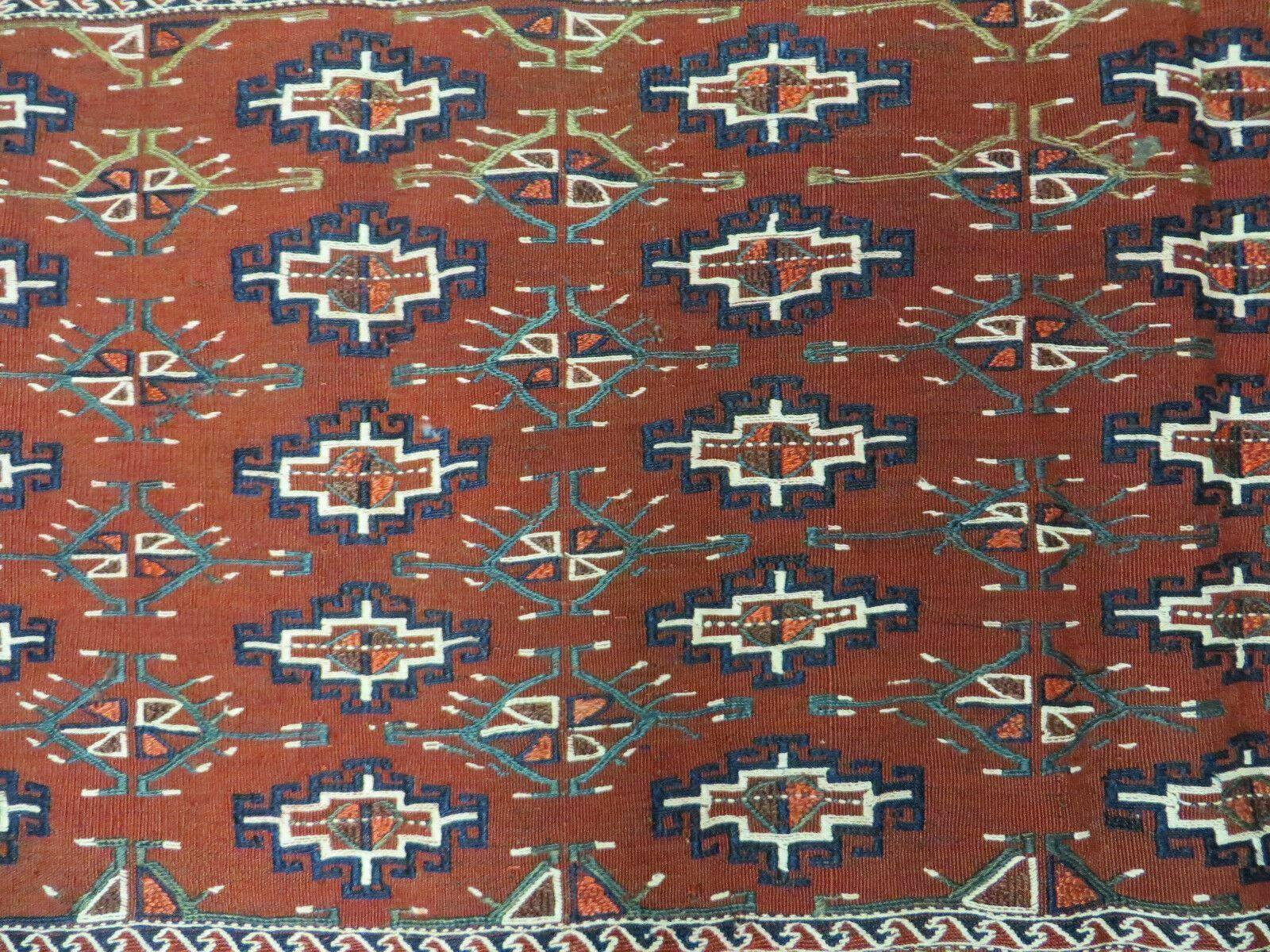 45" X 32" Antique Handmade Bokhara Turkoman Yomud Chuval Wool Rug Soumak NICE