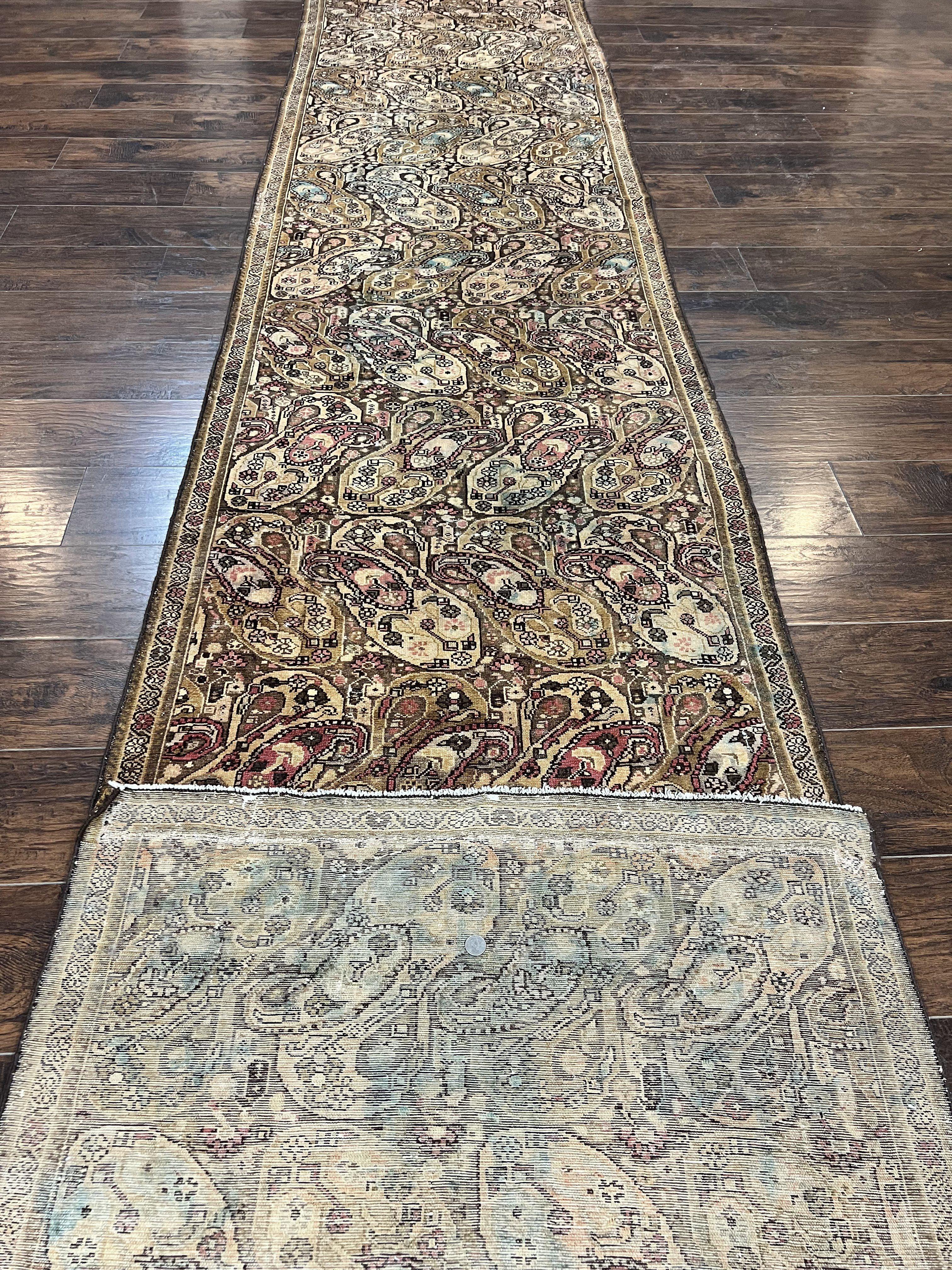 Antique Persian Malayer Runner Rug 3x16, Repeated Boteh Paisley Design, Rare Rug, 1920s Antique Oriental Carpet, Wool Handmade Hand Knotted 3 x 16 ft Rug