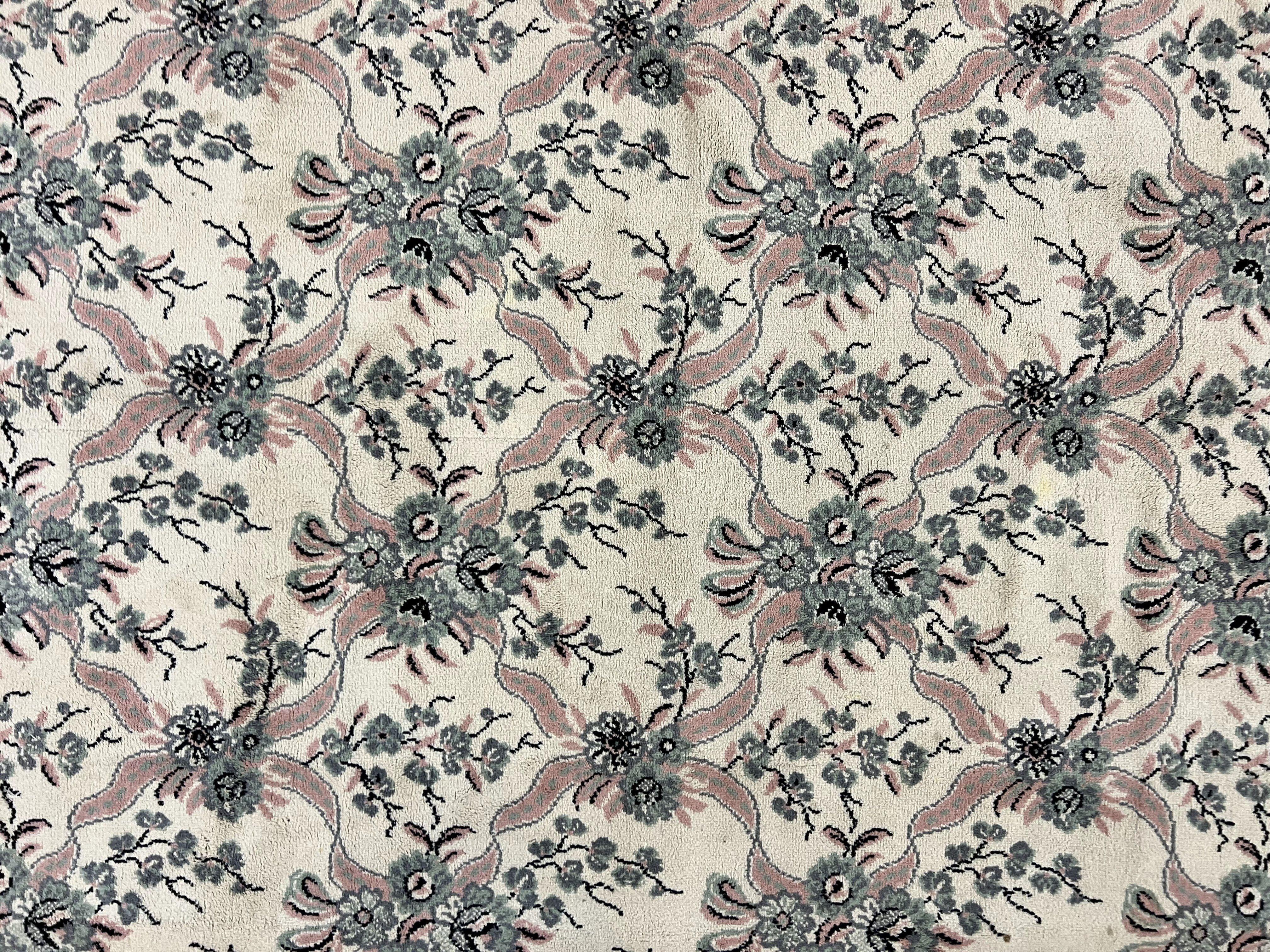 Belgium Power Loomed Rug 8x11, Ivory and Green, Wool Carpet, Floral