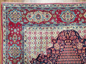 Antique Persian Tehran Rug 5x8, Midnight Blue and Red, Hand-Knotted, Wool