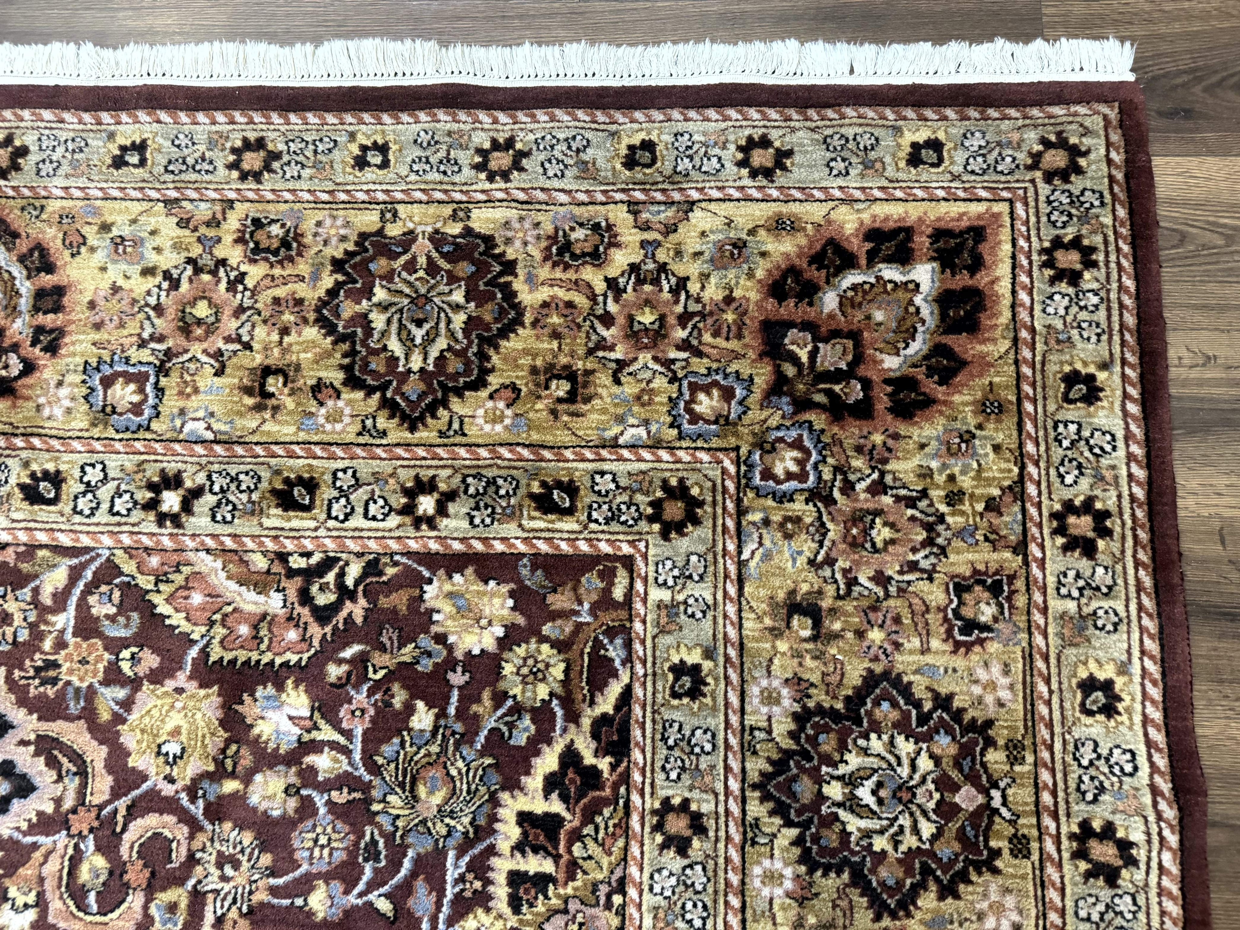 Indo Persian Rug 8x11, Eggplant & Tan, Allover Pattern, Wool Couristan Handmade Rug