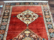 Antique Persian Bidjar Rug 4x8, Triple Medallions, Handmade Oriental Carpet, 1920s Rug, Wool Rug, Red