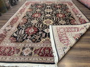 Sino Persian Rug 9x12, Black & Maroon, Wool and Silk, Allover Pattern