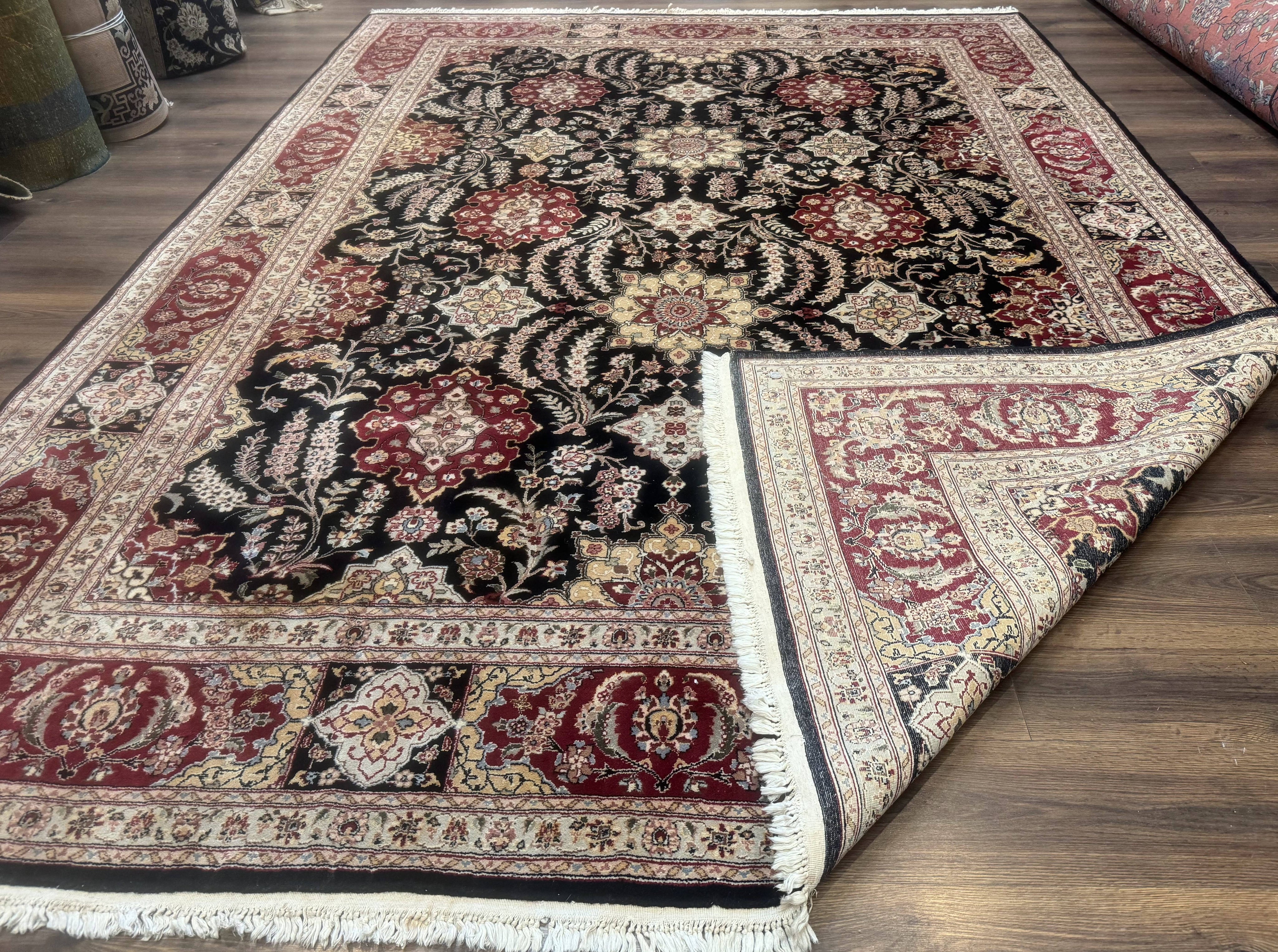 Sino Persian Rug 9x12, Black & Maroon, Wool and Silk, Allover Pattern