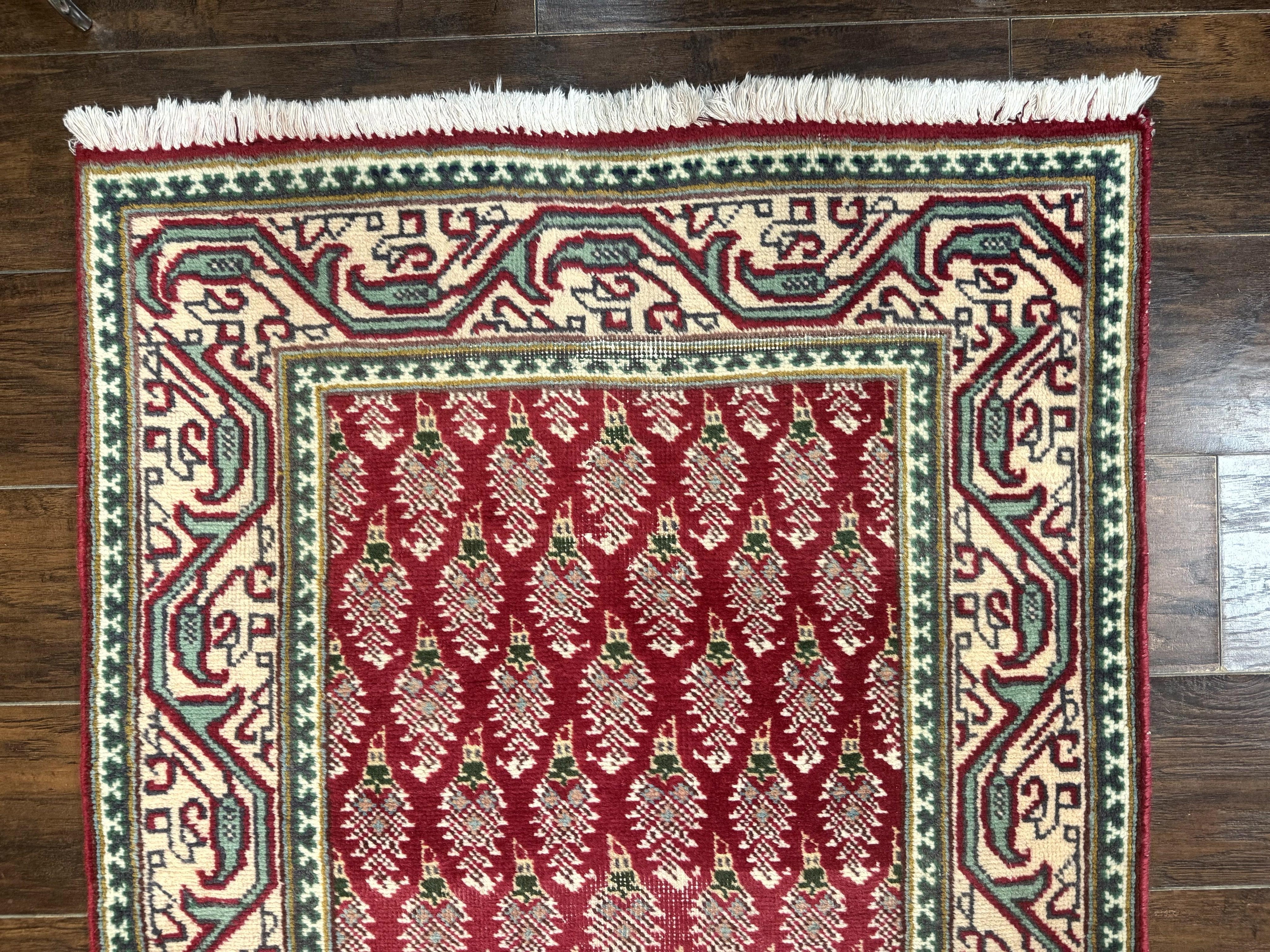 Persian Tabriz Runner Rug 3x16, Paisley Boteh Design, Red and Cream, Rug for Hallway, 16ft Wool Runner