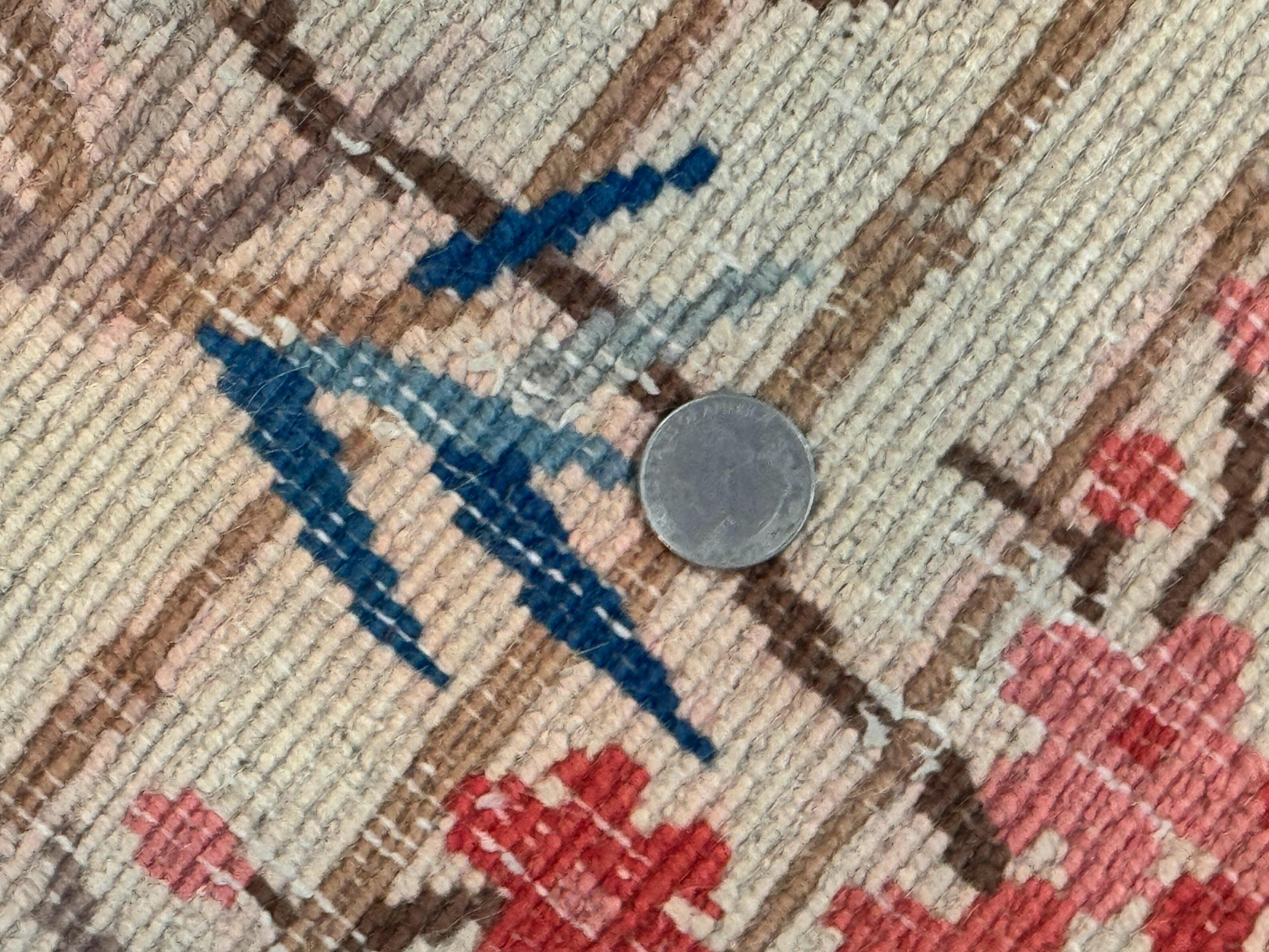 Antique Chinese Oval Rug 3.9 x 6.7, Floral, Butterflies, Chinese Wool Art Deco Peking Carpet, Beige, Handmade