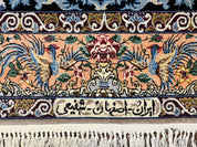 Wonderful Persian Isfahan Rug 3.7 x 5, Kork Wool on Silk Foundation, Very Fine 460 KPSI, Tree of Life Persian Vase Design Animal Pictorials Peacocks