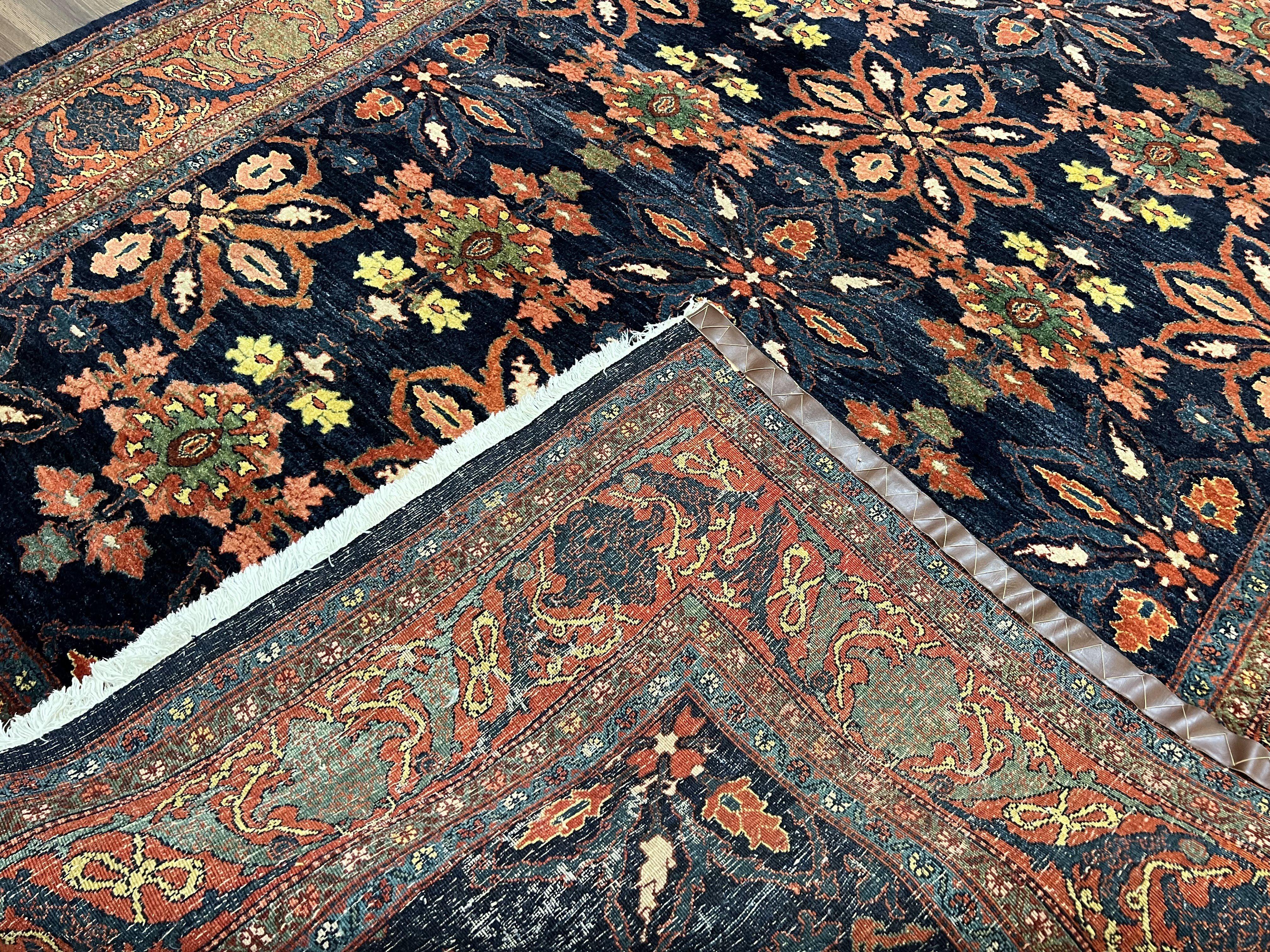 Wonderful Persian Rug 7x10, Navy Blue and Red, Allover Floral Pattern, Bidjar Carpet, Authentic Oriental Rug 7 x 10, Wool Hand Knotted Rug