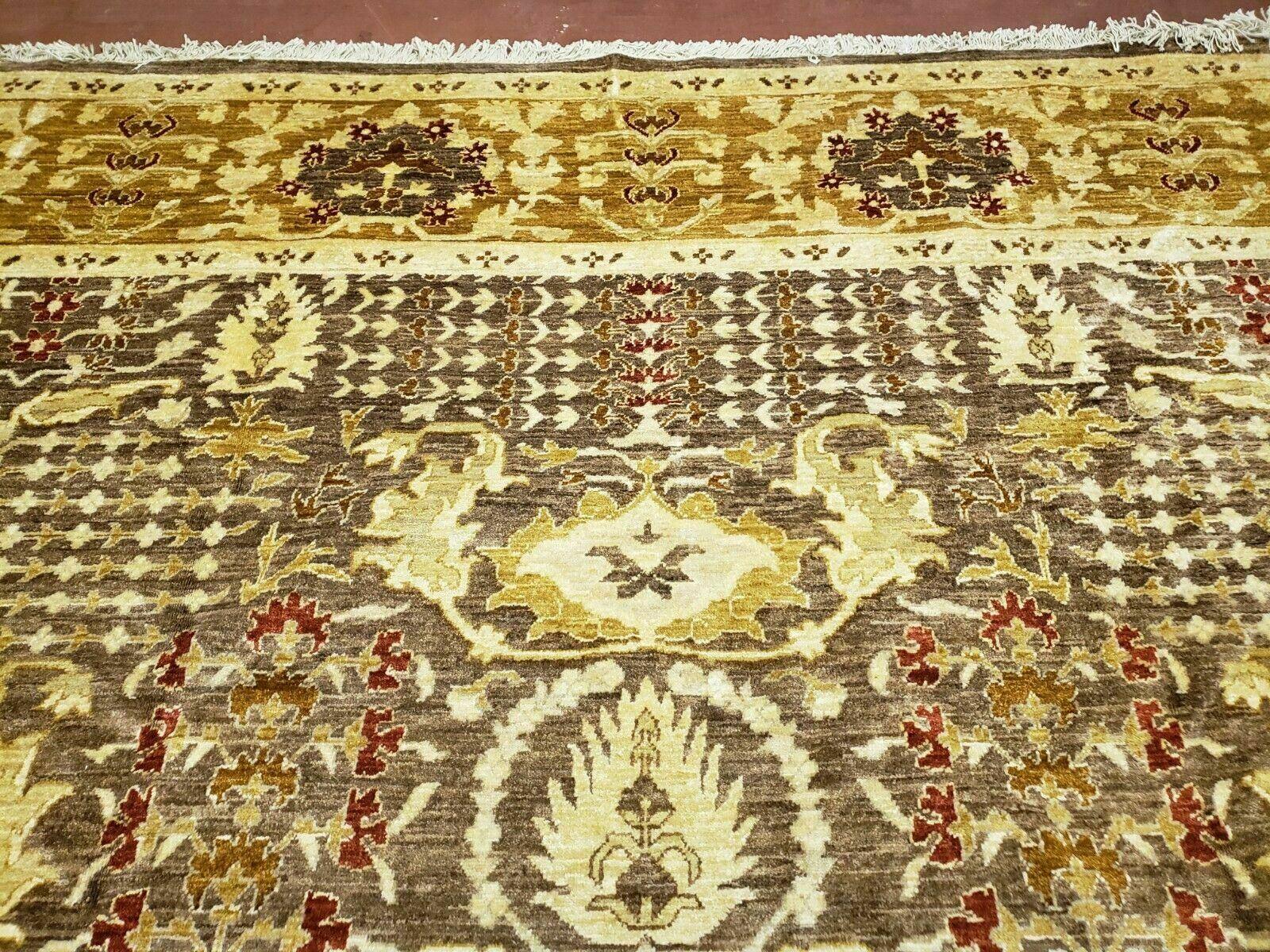 10' X 14' Handmade Pak Peshavar Chobi Agra Wool Carpet Coffee Brown Gold