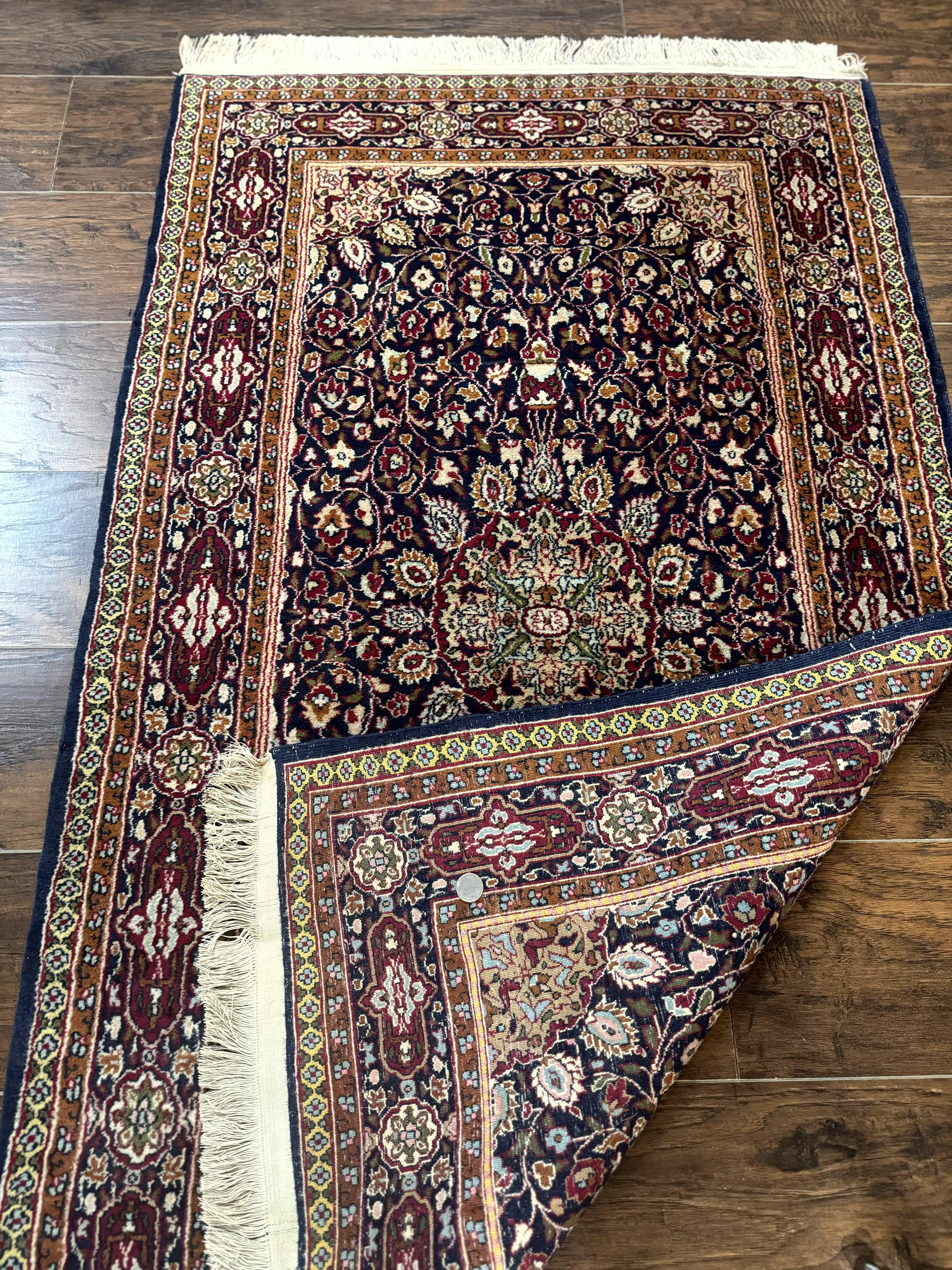 Indo Kashmiri Rug 3x5, Navy Blue, Very Fine 400 KPSI, Pair A