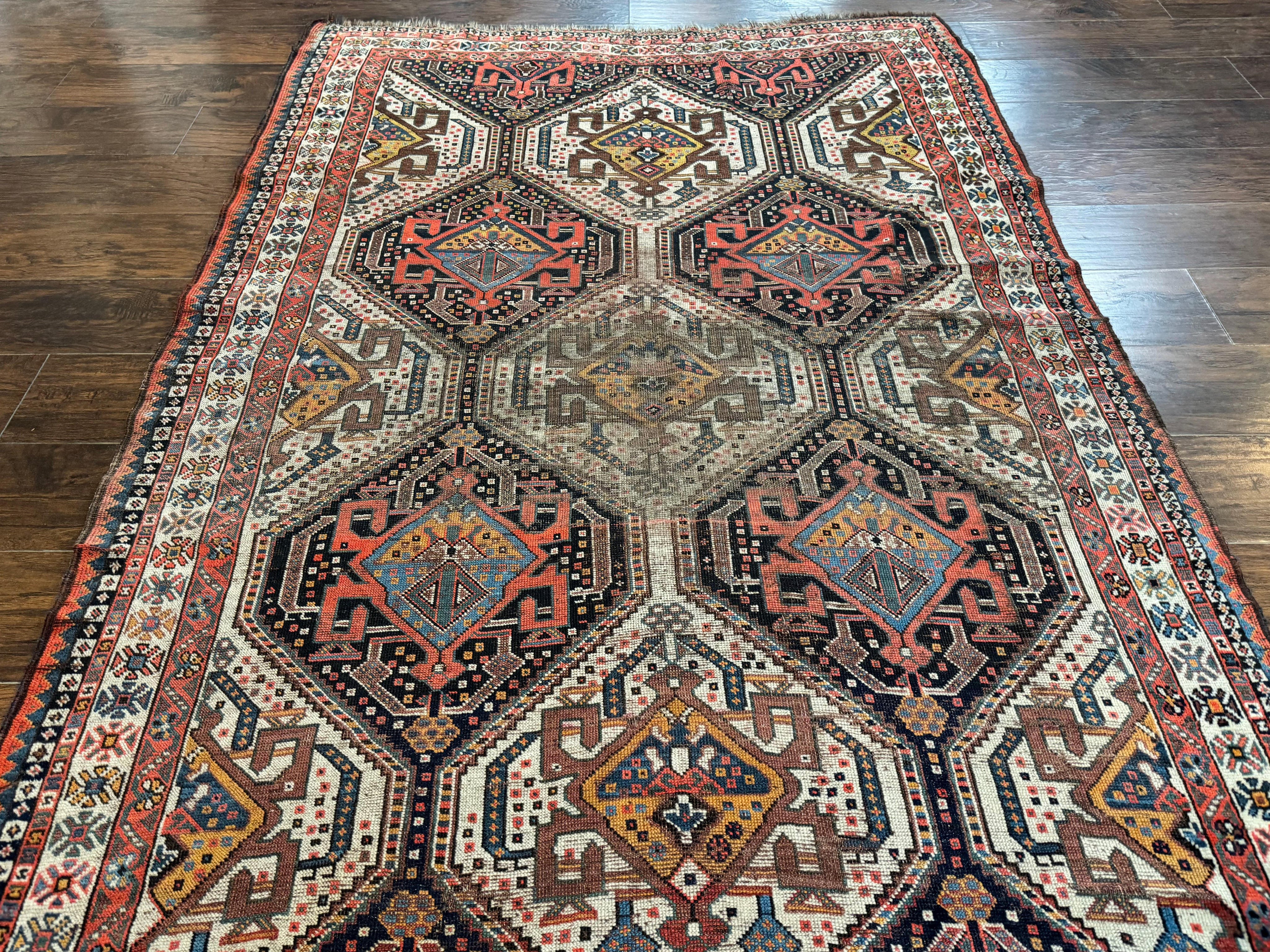 Antique Persian Qashqai Rug 5x8, Persian Tribal Rug, Khamseh Rug