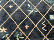 Tibetan Rug 9x12, Hand Knotted Tibet Nepali Contemporary Carpet 9 x 12 ft, Black and Tan, Handmade Area Rug Room Sized, Nepalese Rug