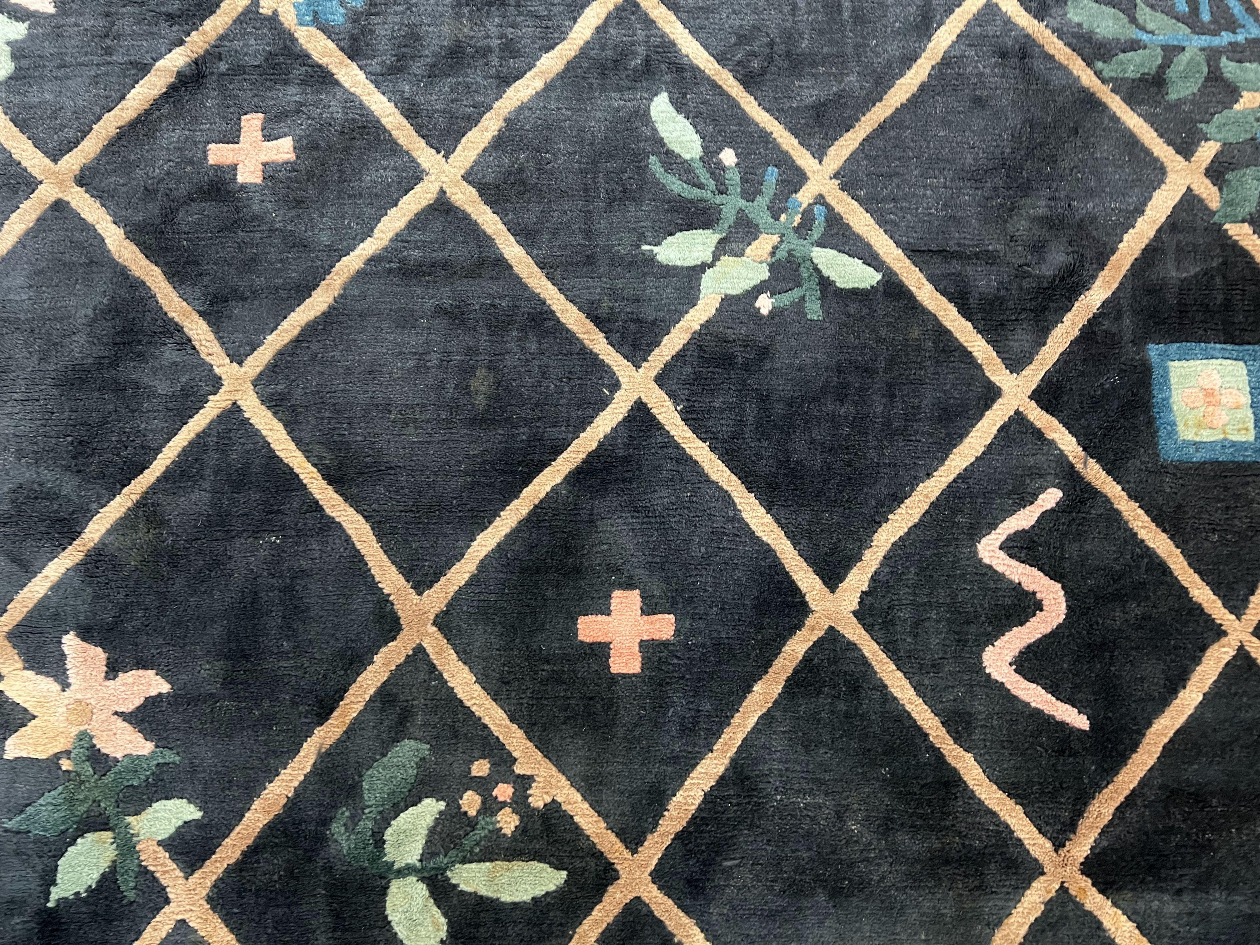 Tibetan Rug 9x12, Hand Knotted Tibet Nepali Contemporary Carpet 9 x 12 ft, Black and Tan, Handmade Area Rug Room Sized, Nepalese Rug