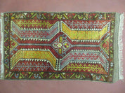 Small Turkish Yastik Rug 1.9 x 2.10, Antique Handmade Oushak Carpet