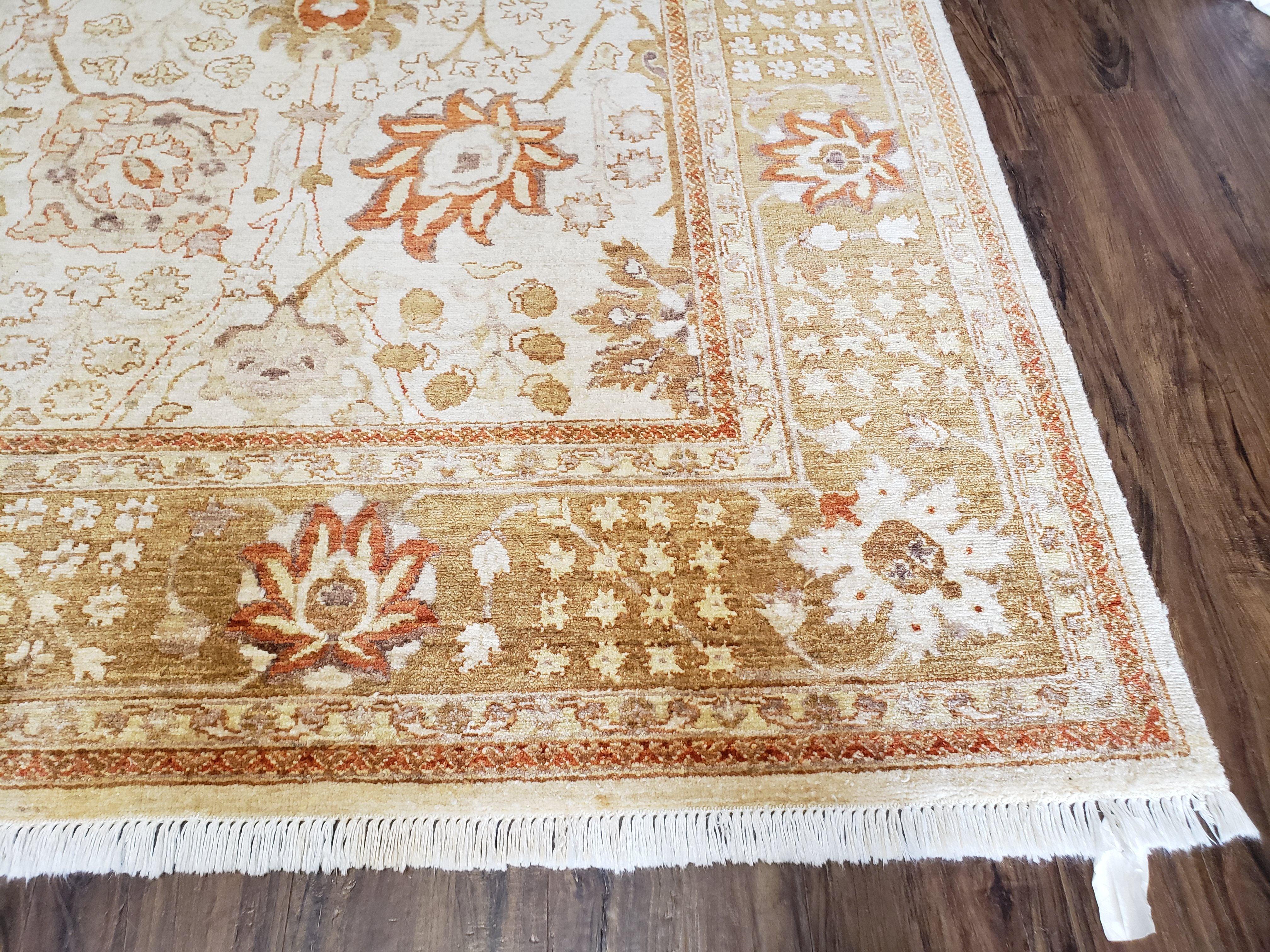 8x10 Oushak Rug, Pakistani Peshawar Wool Carpet, Beige Tan