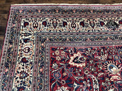 Antique Persian Mashad Rug 10x12, Red and Ivory, Signed by Master Weaver
