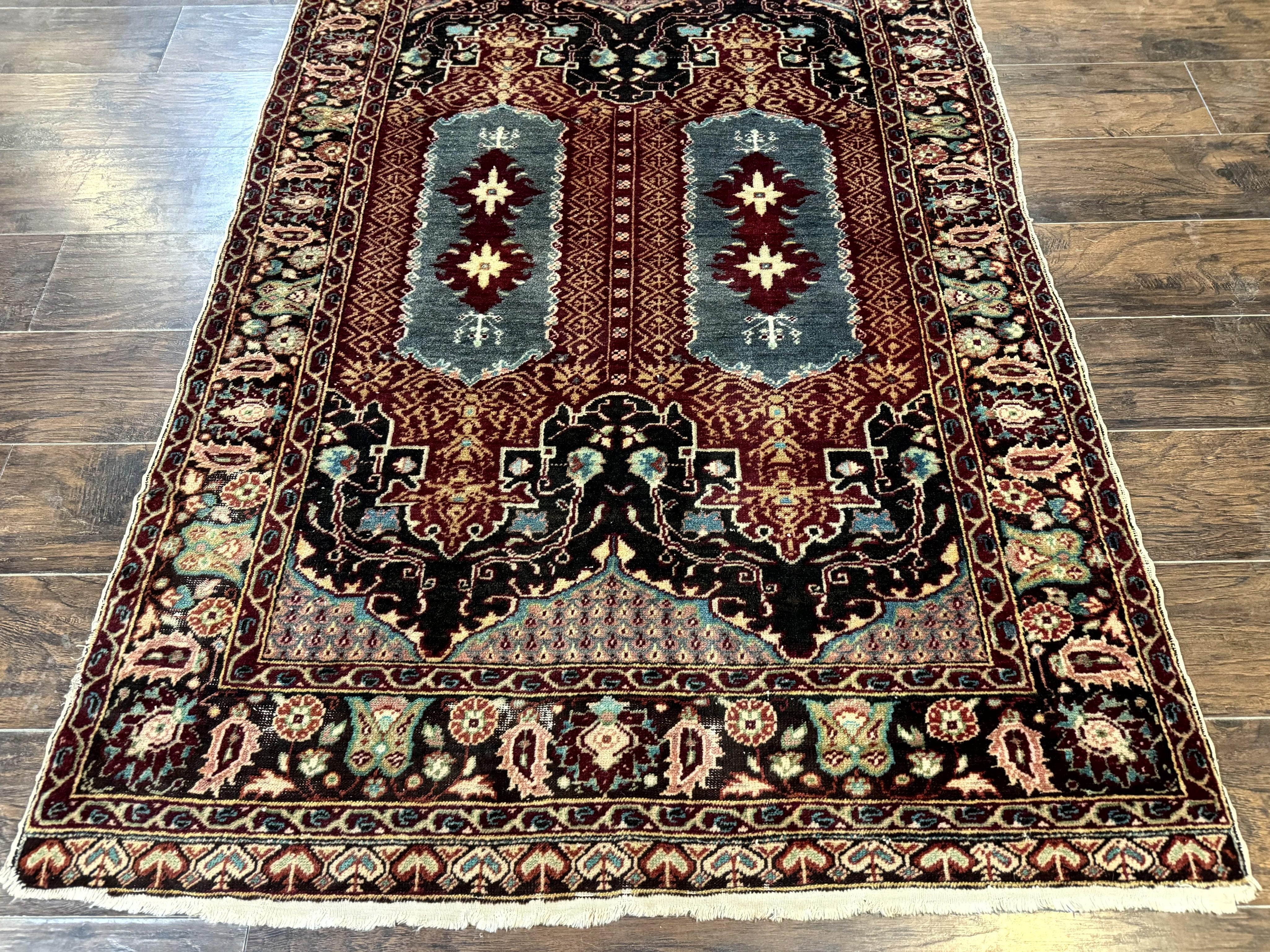 Antique Turkish Rug 4x6, Unique Rare Carpet