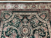 Pak Persian Rug 9x12, Dark Green and Cream, Floral Medallion, Elegant Handmade Wool Carpet 9 x 12