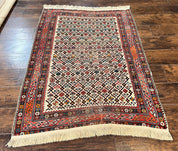 Antique Caucasian Rug 4x5, Hand Knotted Handmade Shirvan Oriental Carpet, Ivory Red Rug Allover Pattern, Rare Wool Rug, Tribal Geometric Rug