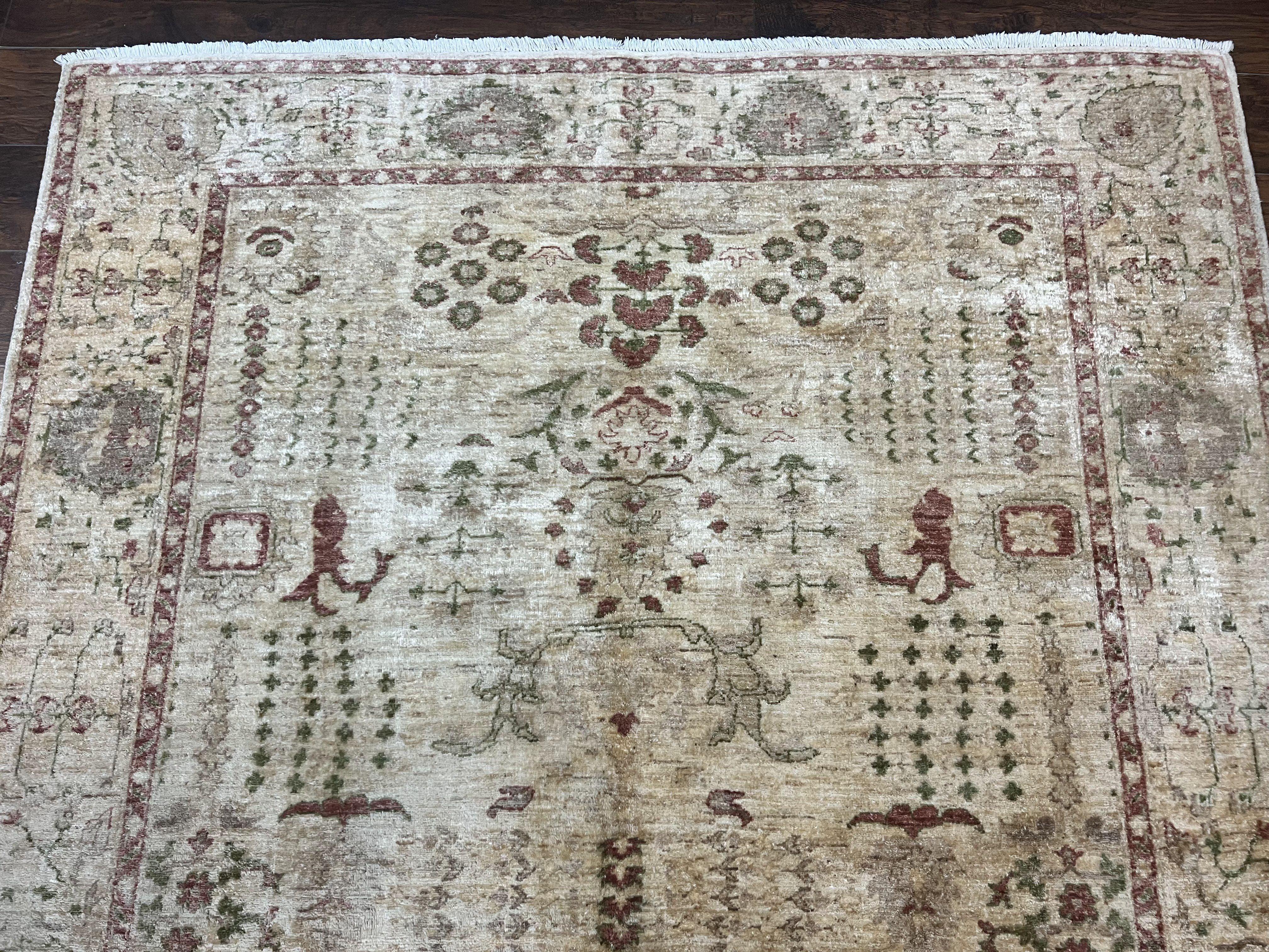Pakistani Oushak Rug 6 x 9.6, Handmade Wool Peshawar Carpet, Farmhouse Rug