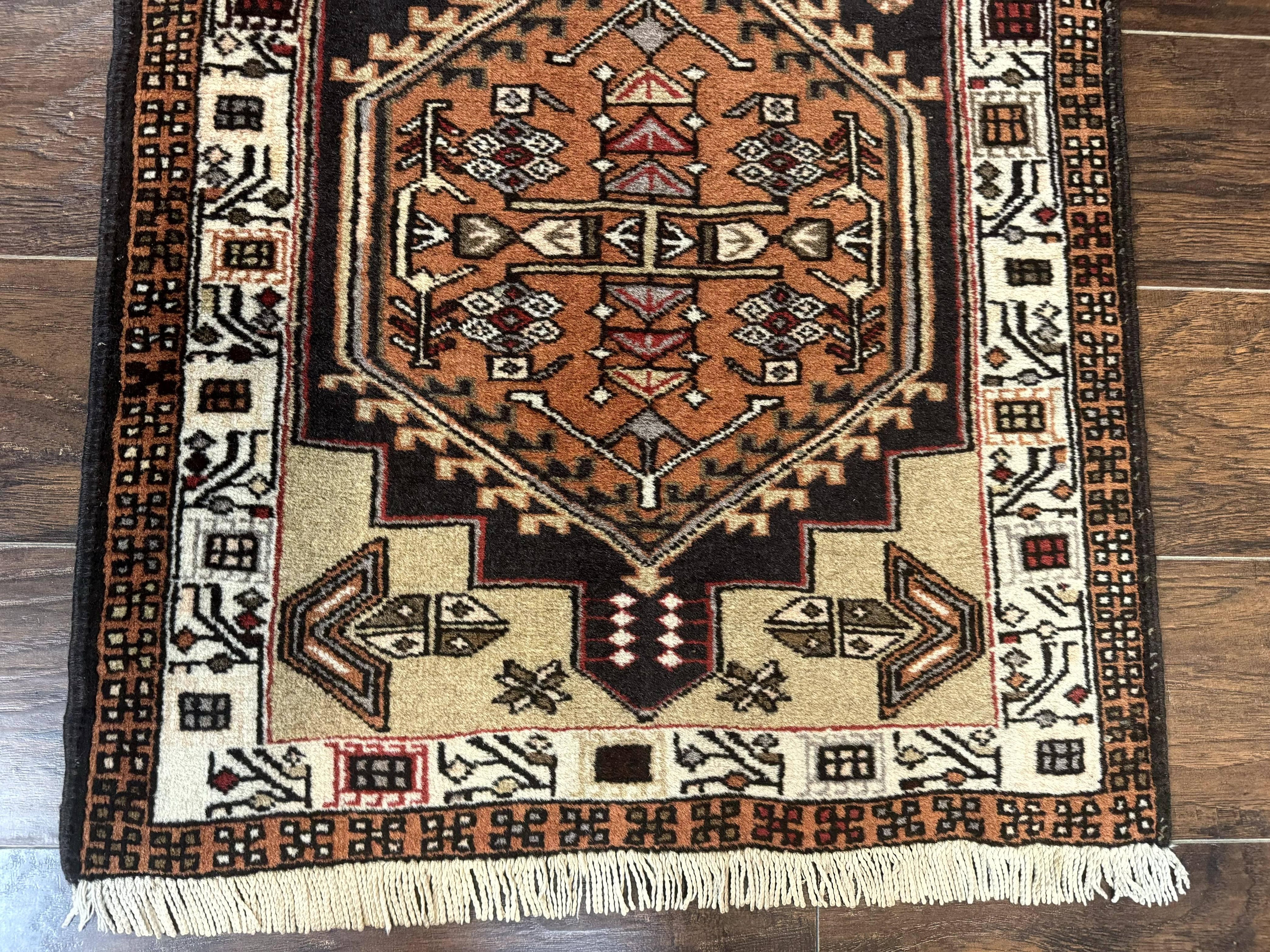 Persian Tribal Runner Rug 2.4 x 9.4, Geometric Medallions, Sarab Runner