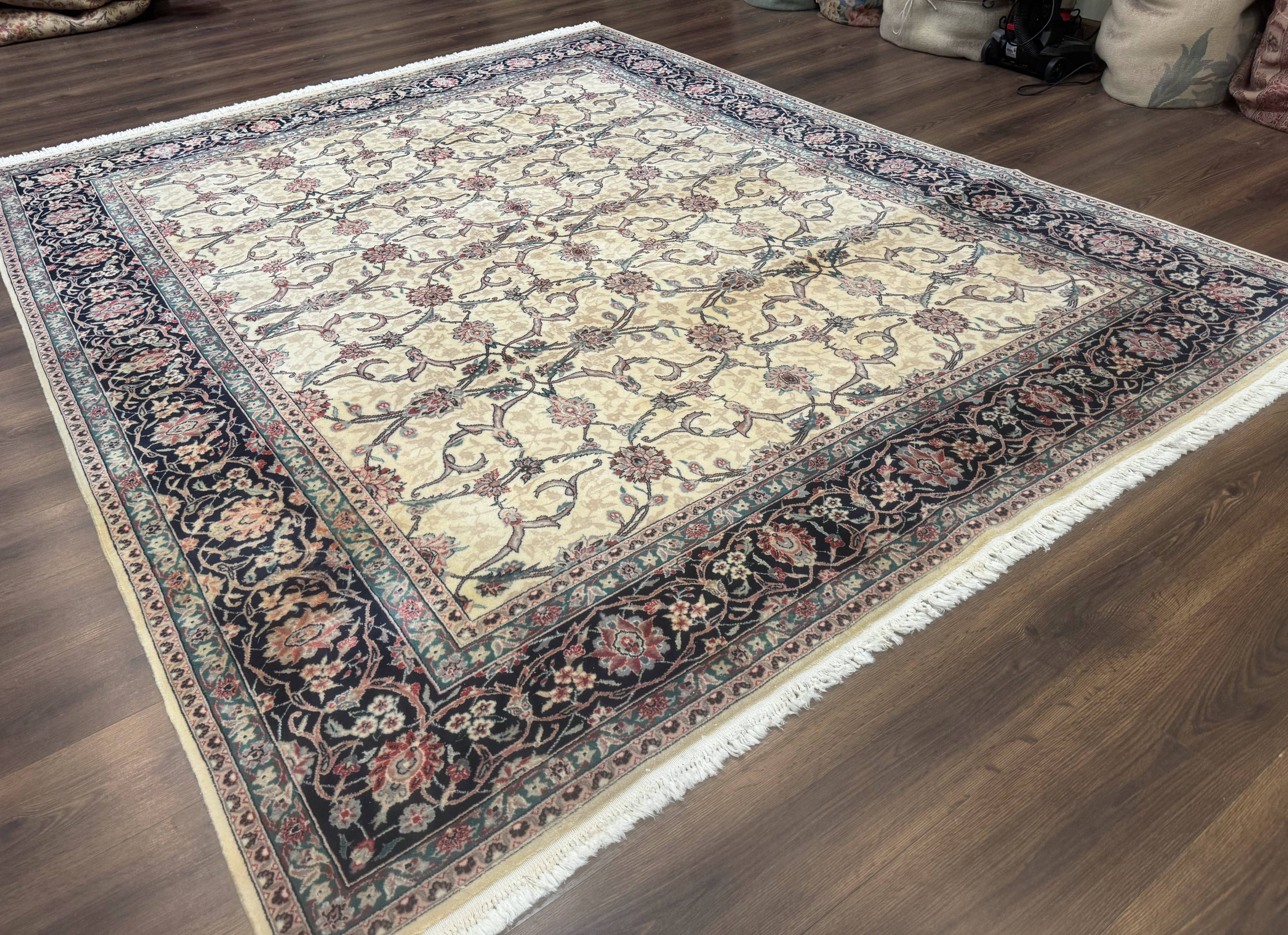 Sino Persian Rug 8x10, Allover Pattern, Beige and Midnight Blue, Wool Oriental Carpet