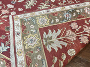 Indian Rug 10x14, Wool Hand Knotted Flatweave Carpet, Tree of Life, Red and Green