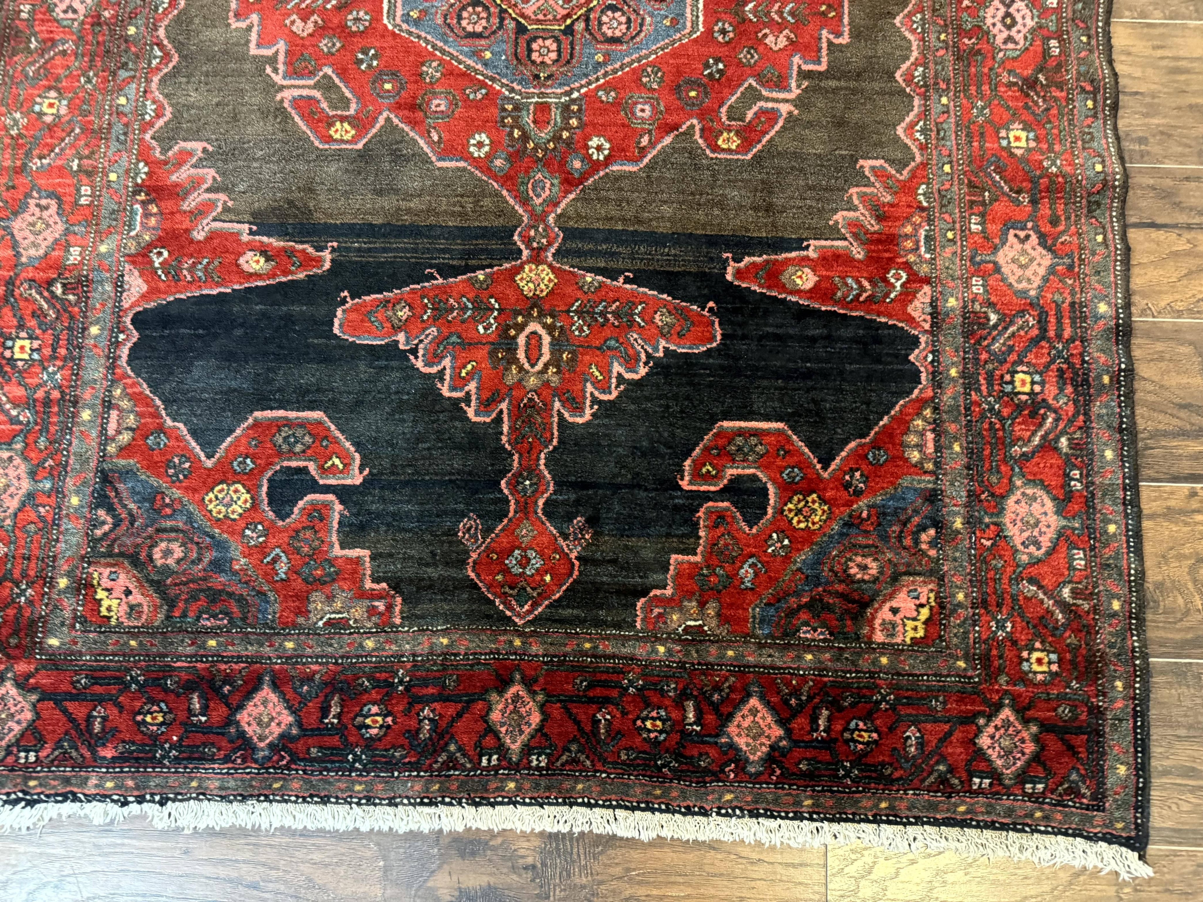 Antique Persian Tribal Rug 5x7, Geometric Wool Carpet, Kurdish Senneh Rug