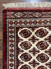 Persian Turkoman Rug 7x8, Almost Square Rare, Hand Knotted, Yamud, Bohemian Rug, Handmade Tribal Rug, Cream Red, Handmade Oriental Carpet