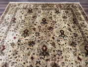 Indian Mahal Rug 8x10, Allover Floral Mahal Oriental Carpet 8 x 10, Handmade Hand Knotted Wool Rug, Indo Persian Area Rug, Tea-Washed Tan